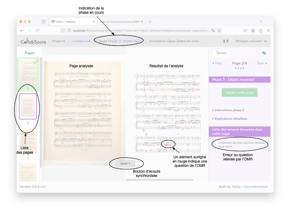 Détail des fonctions de l'interface